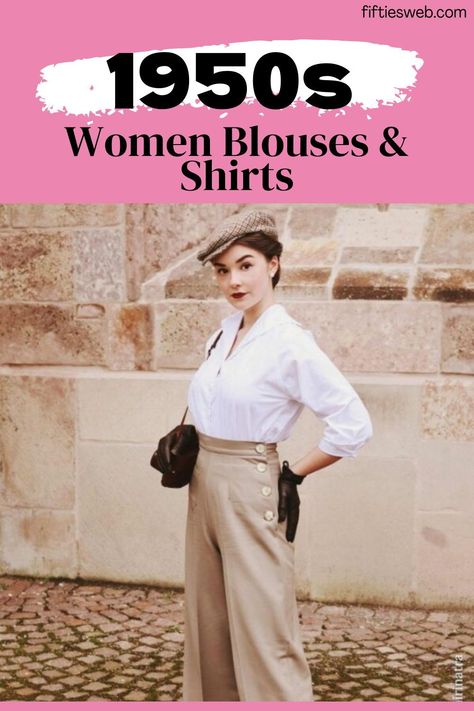 In this retro fashion guide, we will take a nostalgic journey through time and explore the best 1950s blouses and shirts that you can incorporate into your wardrobe today. So, let’s take a trip down memory lane and explore some timeless classics! 1950s Tops Blouses, 50s Fashion Outfits Ideas, 1950s Jeans Outfit For Women, Casual Vintage Outfits 50s, Easy 50s Outfit, 1950s Casual Outfits, 50s Outfits For Women, Bow Shirt Outfit, Late 50s Fashion