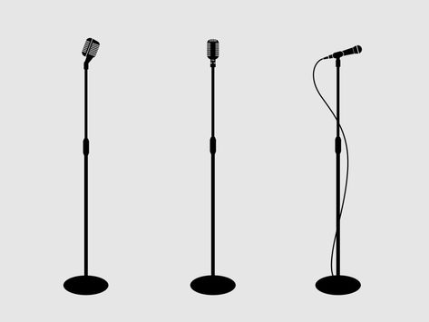 Three microphones on counter. light background. silhouette microphone. Music icon, mic. Flat design, vector. Microphone Silhouette, Holiday Poster, Light Background, Music Icon, Lights Background, Microphones, Design Vector, Flat Design, Worship