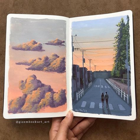 قلعة هاول المتحركة, Nite Nite, Art Gouache, Gouache Illustrations, Posca Art, Gouache Art, Landscape Art Painting, Art Diary, Arte Sketchbook