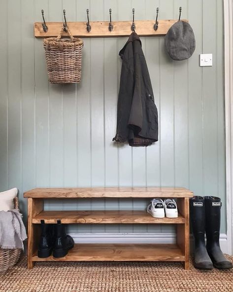 Bench For Hallway, Front Entrance Bench, Bench Shoe Rack, Shoe Bench Entryway, Timber Shelves, Shoe Rack Bench, Hallway Bench, Wooden Shoe Racks, Rustic Entryway