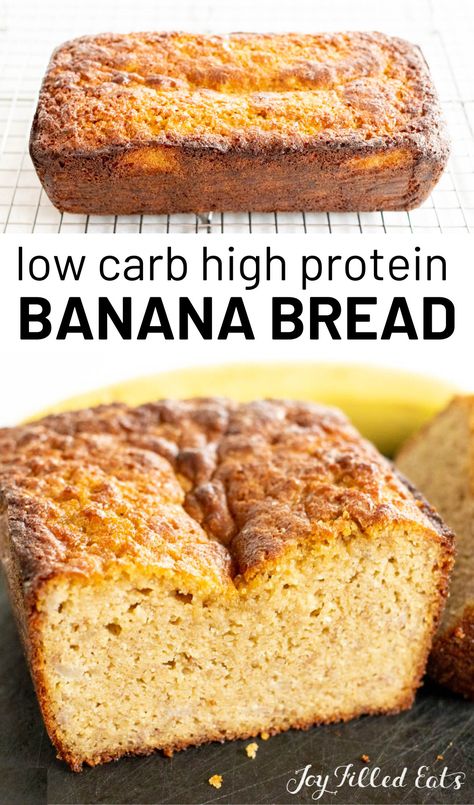 One serving of this Protein Banana Bread Recipe has 13 grams of protein! Find out how to turn classic banana bread into a healthy snack loaded with protein. Getting enough protein daily is important; this moist banana bread can help. Low Carb High Protein Desserts Easy, Low Carb Banana Recipes, Protein Banana Bread Recipe, Banana Bread Low Carb, High Protein Banana Bread, Protein Cheesecake Recipe, Low Sugar Banana Bread, Pumpkin Recipes Keto, Protein Banana Bread