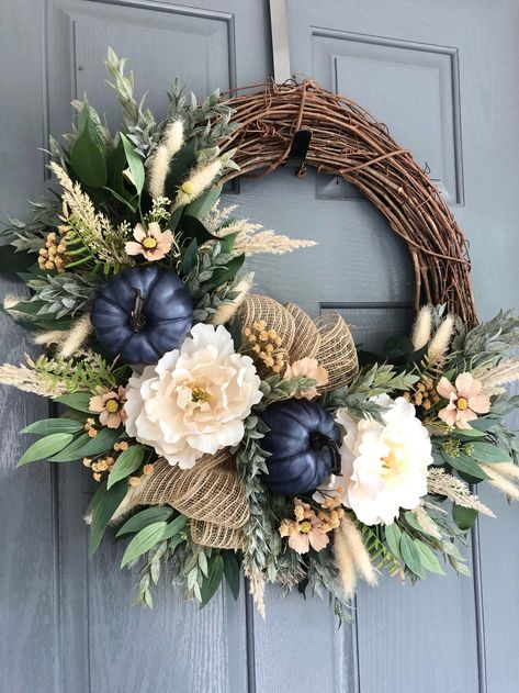 [AffiliateLink] Blue Pumpkin Wreath Fall Boho Wreath Fall Wreaths For Front - Etsy Romania #halloweenwreathsforfrontdoor Fall Wreaths With Navy Blue, Fall Wreath Blue, Simple Fall Wreaths For Front Door, Halloween Wreaths For Front Door, Blue Fall Decor, Elegant Fall Wreaths, Fall Wreaths For Front Door, Halloween Door Wreaths, Wreaths Fall