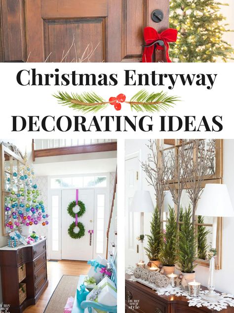 Christmas Decor Foyer Entryway, Foyer Christmas Decor, Christmas Foyer Decor, Decorate Hallway, Holiday Entryway Decor, Foyer Table Decor, Christmas Foyer, Entryway Decorating, Christmas Entry