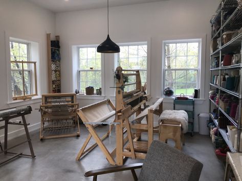 Done! | Berwick Weaving Company Weaving Studio Ideas, Weaving Station, Weaving Studio Spaces, Monksbelt Weaving, Warp Faced Weaving, Fiber Studio, Weaving Studio, Weaving Fabric, Drawer Organization