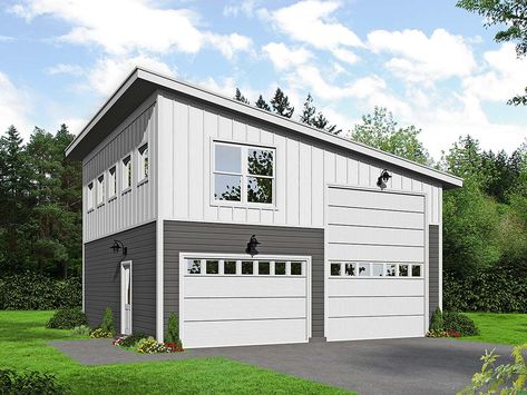 Garage Plan 40878 - Contemporary, Modern Style 2 Car Garage Plan with 458 Sq Ft, RV Storage 3 Car Garage With Rv Storage, Garage With Rv Storage, Double Rv Garage, Detached Rv Garage, Garage With Rv Bay, Rv Garage Plans, 2 Car Garage Plans, Garage Plans With Loft, Carriage House Plans