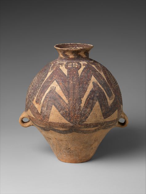 Jar (Guan) Neolithic period, Majiayao culture (ca.3300-2050 BC) Machang phase,ca.2350-2050 BC. Culture:China. Earthenware with pigment H.31.5 cm W. 23.5 cm Diam. of rim 3.8 cm Diam. of base 9.8 cm Classification: Ceramics Accession Number: 1992.165.8. The Metropolitan Museum of Art. Paleothic Period, Neolithic Art, Paleolithic Period, Prehistoric Period, Pre History, Neolithic Period, China Image, History Project, Ancient Pottery