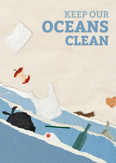 Keep oceans clean poster and save the world | premium image by rawpixel.com / Porpla mana Water Pollution Poster, Environmental Posters, Ocean Poster, Save The Ocean, Earth Poster, 동화 삽화, Ocean Pollution, Desain Buklet, Awareness Poster