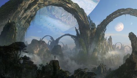 Malmok (Stone arches) Exoplanet Landscape, Dylan Cole, Avatar Background, Stone Arches, Labyrinth Art, Character Design Tips, Dylan And Cole, Pandora Avatar, Landscape Concept