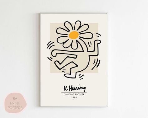 Keith Haring Poster Dancing Flower High Quality Premium | Etsy Keith Haring Poster, Keith Haring Art, Print Exhibition, Haring Art, Poster Exhibition, Apartment Walls, Museum Poster, Poster Designs, Keith Haring