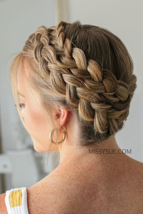 Double Dutch Crown Braid | MISSY SUE Dutch Crown Braid, Princess Leia Hair, Braid Crown, Braided Crown Hairstyles, Missy Sue, Double Dutch, Dance Hairstyles, Peinados Fáciles Para Cabello Corto, Crown Braid