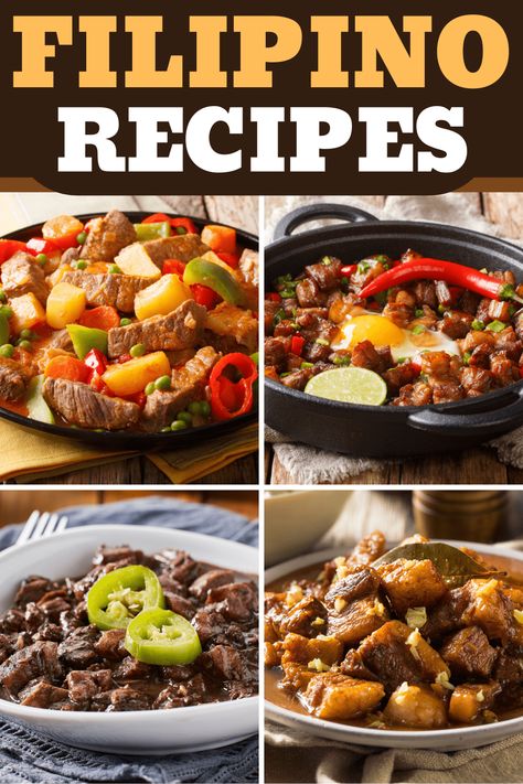 Looking for some easy Filipino recipes? From appetizers to entrees to desserts, these authentic Filipino dishes are hearty and comforting. Philippino Recipes, Filipino Dinner, Best Filipino Recipes, Phillipino Food, Applebees Recipes, Pinoy Dishes, Foreign Recipes, Easy Filipino Recipes, Philippine Cuisine