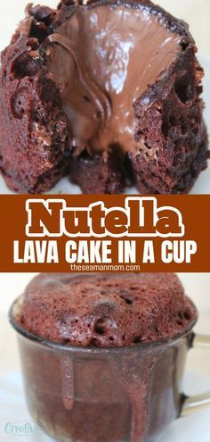 Lava Cake In A Mug, Microwave Lava Cake, Nutella Lava Cake, Nutella Desserts Easy, Cake In A Cup, Nutella Snacks, Nutella Recipes Easy, Cake In A Mug, Cheesecake Oreo