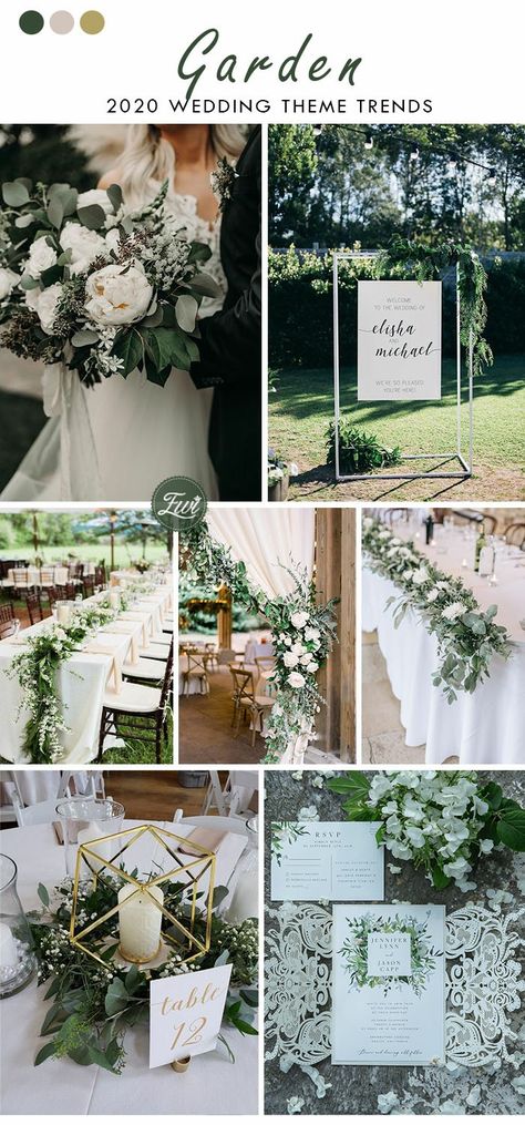 Greenery Theme Wedding, Garden Wedding Colors, Timeless Wedding Colors, Secret Garden Wedding Theme, Chic Wedding Theme, Elegant Greenery Wedding, Garden Wedding Theme, Classic Timeless Wedding, Classic Wedding Themes