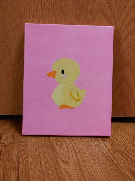 Ducks Painting Acrylic, Cute Simple Small Paintings, Green Easy Painting Ideas, Cute Acrylic Paintings Easy, Small Paining Idea, Paintings With Pink Backgrounds, Easy Diy Canvas Painting For Beginners, Cute Simple Animal Paintings, Easy Painting Ideas On Canvas Love