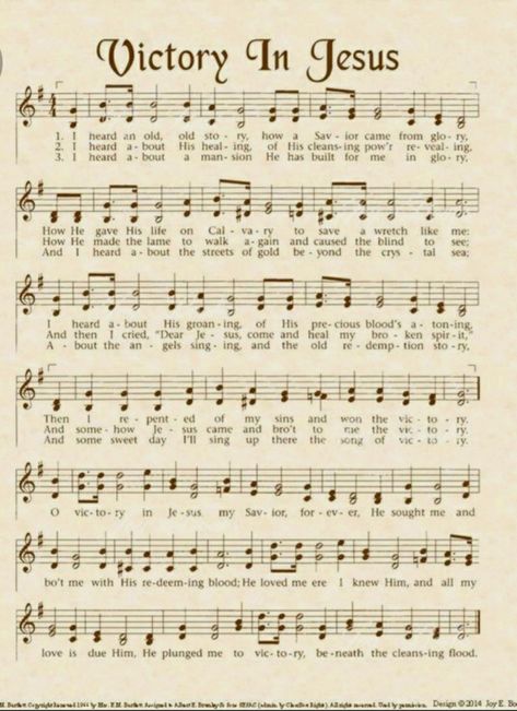 Bible Hymns Lyrics, Gospel Music Songs, Victory In Jesus, Printable Hymns, Hymn Lyrics, Gospel Song Lyrics, Reading Sheet Music, Hymn Sheet Music, Hymn Music