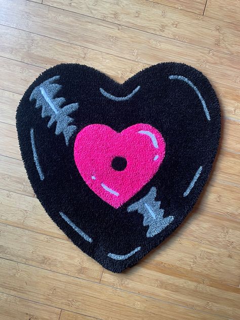 24in heart record rug Wall Rugs, Heart Rug, Spotify Rug, Funky Rug, Car Rugs, Record Rug, Tufted Rug Design, Album Cover Rug, Heart Rug Aesthetic