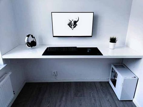 White Desk Setup, Gaming Desk Setup, Battle Station, Computer Gaming Room, Computer Desk Setup, Pc Gaming Setup, Setup Gamer, Minimalist Desk, Desktop Setup