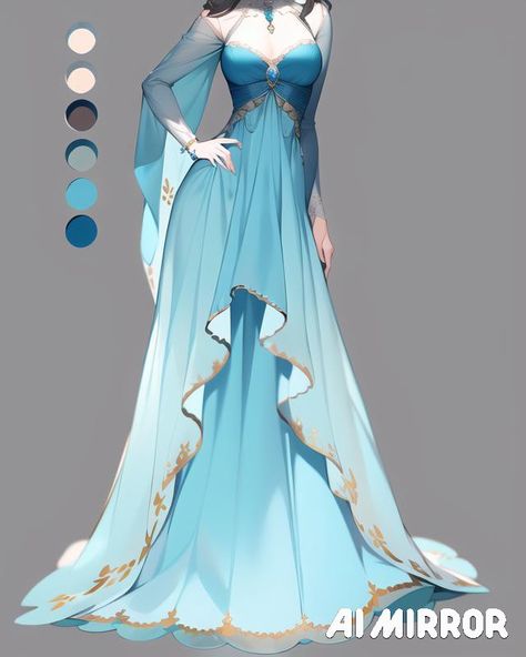 Dress That Looks Like Water, Water Fantasy Outfit, Water Themed Dress, Water Inspired Outfits, Long Light Blue Dress, Dress Design Drawing, Clothing Design Sketches, Fantasy Dresses, Fashion Drawing Dresses