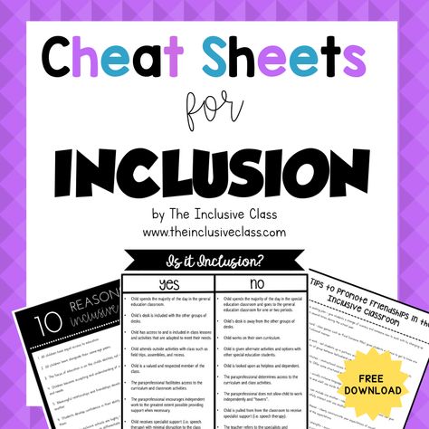 At-a-Glance tips for teaching and including students with disabilities in your classroom! Special Education Inclusion Classroom Ideas, Inclusion Classroom Ideas, 504 Accommodations Cheat Sheets, Special Education Resource Teacher, Classroom Inclusion, Iep At A Glance, Special Education Inclusion, Inclusion Teacher, Sped Resources