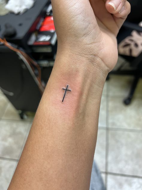 Cross And Semicolon Tattoo, Cross Tattoo Ideas Female, Cross Wrist Tattoos For Women, Cross Tattoos On Wrist, Wrist Cross Tattoo, Heart Cross Tattoo, Cross Wrist Tattoo, Christian Wrist Tattoos, Little Cross Tattoos