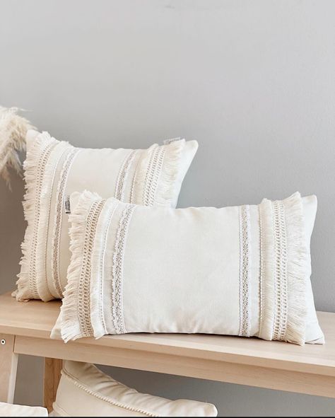 Cream Unique pillow cover #livingroomdecor #farmhouseliving #livingroomdesign #handmadepillowcase Diy Pillow Designs, Living Room Boho, Pillows Decorative Diy, Crochet Cushion Cover, Cushion Cover Designs, Handmade Pillowcases, Boho Throw Pillows, Bedroom And Living Room, Boho Cushions