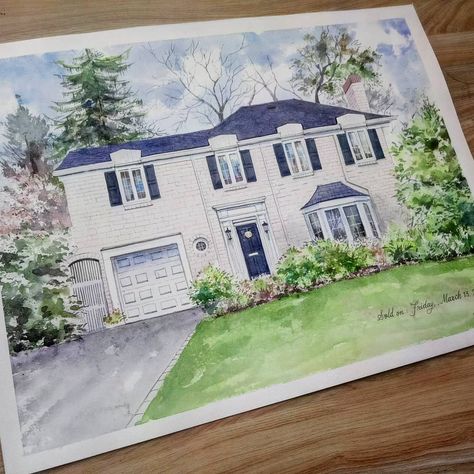 So here's the 12×16 watercolor house portrait I had been working on for a while. It is a very refreshing experience working on larger sized paintings like this.  The buyer commissioned 2 paintings of the same house so I had to make sure not to make any major variations in the sketch and colors. Now I am waiting for the shipping services to resume so that I can send the paintings to the buyer ASAP.  DM or check my Etsy shop tauseefstudio.etsy.com if you want me to paint your home too.  #home #wat Watercolor House Painting, Watercolor House, Watercolor House Portrait, Home Portrait, Custom House Portrait, House Portrait, Photo To Art, House Sketch, First Home Gifts