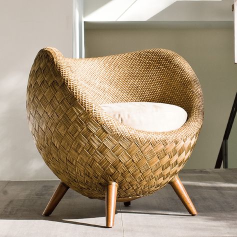 LA LUNA LOUNGE CHAIR - JANUS et Cie Indoor Wicker Furniture, Kenneth Cobonpue, Bamboo Furniture Design, Office Guest Chairs, Cane Furniture, Bamboo Chair, Bamboo Furniture, Wicker Decor, Fantastic Furniture