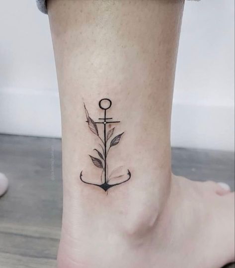 3d Anchor Tattoo Design, Anchor Flower Tattoo, Feminine Anchor Tattoo, Small Anchor Tattoos, Space Yoga, Tato Minimal, Small Anchor, Anchor Tattoo Design, Anker Tattoo