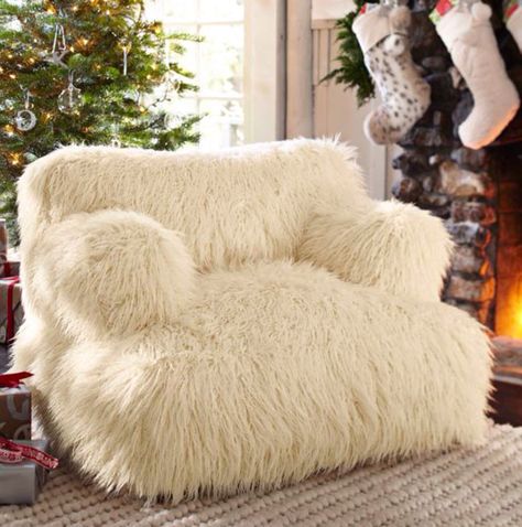 Fuzzy chair Fur Furniture, Fluffy Chair, Fur Bean Bag, Teen Lounge, Pb Teen, Cozy Chair, Lounge Seating, Bedroom Chair, Cozy Place