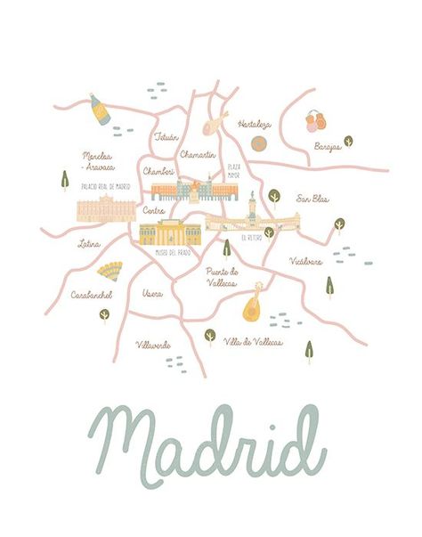 Madrid Art, Madrid Aesthetic, Madrid Map, Madrid Vintage Poster, Madrid Travel Poster, Madrid Skyline, Map Of Spain, Madrid City, Madrid Spain