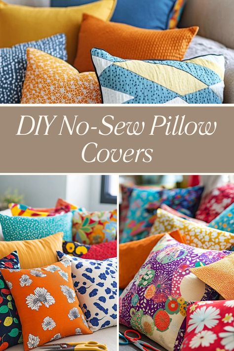 Create beautiful, custom pillow covers with this no-sew DIY project! It’s an easy, budget-friendly way to upgrade your home decor without sewing. 🌿🏡 #NoSewDIY #DIYHomeDecor #PillowCoverCrafts #EcoFriendlyHomeProjects #SimpleHomeHacks Diy Pillow Covers Decorative Craft Ideas, Easy Pillow Covers Diy, How To Make Pillow Covers, Pillow Cover Designs Ideas, Sew Pillow, No Sew Pillow Covers, Easy Pillows, Diy Pillow Covers, Easy Budget