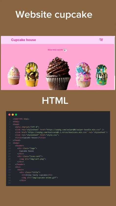 Website cupcake design using html and css.mp4 Mern Stack Developer, Html Css Code, Learn Html And Css, Basic Computer Programming, Coding Lessons, Web Development Programming, Css Tutorial, Learn Python, Learn Computer Science