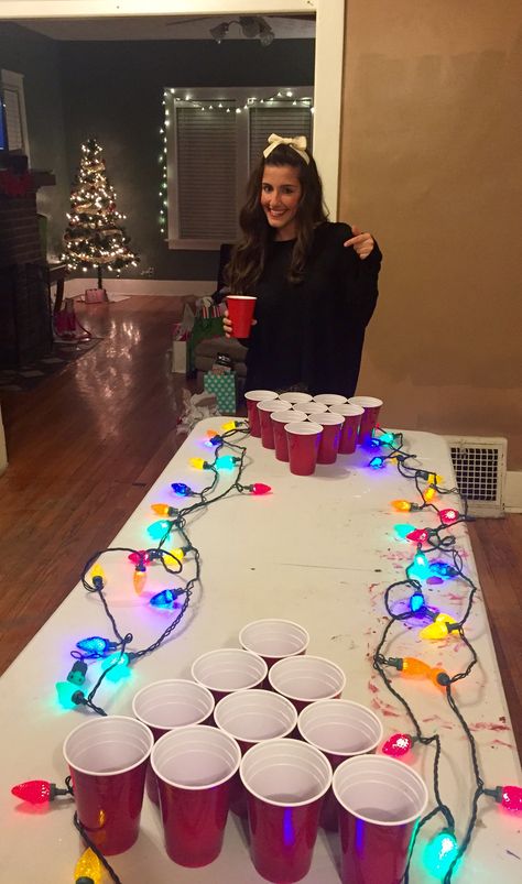 Making the beer pong table festive. TSM. Christmas Party Friends, Christmas Party Games For Adults, Tacky Christmas Party, Christmas Party Ideas For Teens, Christmas Pajama Party, Girls Christmas Party, Adult Christmas Party, Work Christmas Party, Family Christmas Party