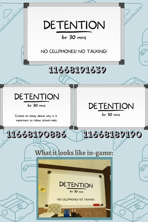 white board version of the chalk board detention decals i made (: don't forget to check them out if you haven't! enjoy these school decals for your bloxburg RP! #roblox #bloxburg #decals #bloxburgdecals #bloxburgschool #bloxburgboard #bloxburgwhiteboard #robloxschool Roblox Bloxburg Decals, Bloxburg Rp, Bloxburg School, Bloxburg Decals Codes Aesthetic, School Decal, School Building Design, Blocksburg Room Ideas￼, Coding School, House Decals