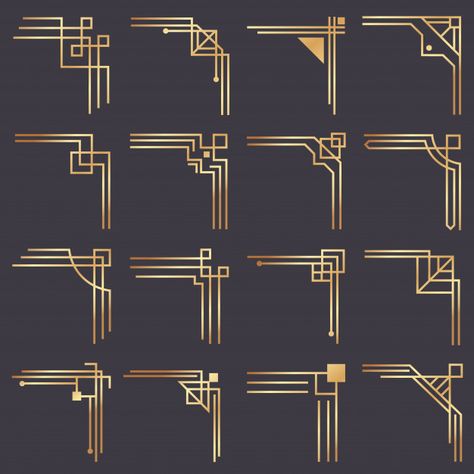 Art deco corner. modern graphic corners ... | Premium Vector #Freepik #vector #pattern #frame #vintage #gold Art Deco Corner Designs, Art Deco Box Design, Art Deco Vs Art Nouveau, Art Deco Symbols, Art Deco Ornament, Art Deco Bujo, Art Deco Ornaments, Art Deco Pattern Geometric Design, Art Deco Designs