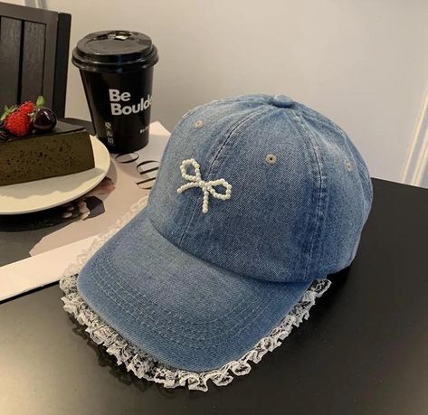 Because plain caps are BORING 🧢 🎀 🛍️ Cute Denim Lace Bow Womens Cap #denimcap #cap #caps #hats #cutehat #kawaiifashion #kpopfashion #kawaiistyle #kpopstyle Kawaii, Plain Caps, Denim Cap, Bow Women, Bottle Jewelry, Denim Hat, Lace Bows, Denim And Lace, Bottle Bag