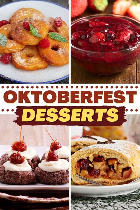 Complete your German feast with these Oktoberfest desserts! From cookies to Bavarian cream to black forest cake, you won't be able to resist these traditional treats. Oktoberfest Food Desserts, Oktoberfest Dessert Recipes, Desserts For Octoberfest, Oktoberfest Party Food Dessert, Oktoberfest Dessert Ideas, Octoberfest Food Desserts, Octoberfest Food Appetizers, German Dishes Oktoberfest, German Foods Oktoberfest