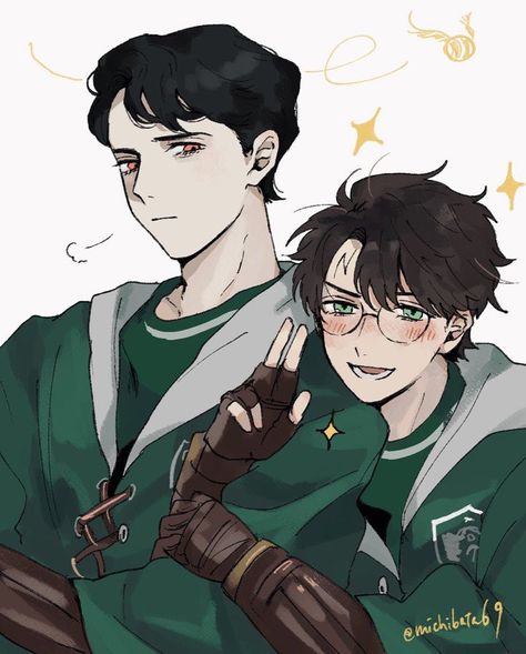 Harry And Tom Riddle, Scorpius Malfoy Fanart, Dark Harry Potter Fanart, Slytherin Harry Potter Fanart, Harry Potter X Tom Riddle, Tom Riddle Art, Tomarry Fanart, Tom Riddle Fan Art, Harry Potter Chibi