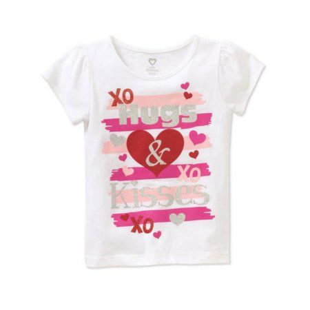 Toddler Girls White Glitter Hugs & Kisses Valentines Day T-Shirt Tee Shirt Toddler Girl Valentines, Valentines Graphic, Valentines Graphic Tee, Girl Valentines, Hugs Kisses, Girls Graphic Tee, Girls Valentines, Hugs And Kisses, Valentines Day Shirts