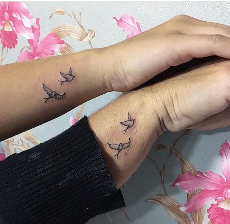 Bird Pair Tattoo, Sparrow Wrist Tattoo, Matching Swallow Tattoos, Matching Dove Tattoos, Mother Daughter Tattoos Birds, 2 Cardinals Tattoo, 2 Bird Tattoo, Two Cardinals Tattoo, 2 Doves Tattoo