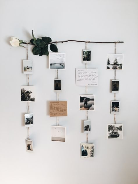 Picture wall, polaroids, Polaroid wall, floral, flowers, rose, pictures, bedroom decor, bedroom pictures, hanging pictures, diy picture display, Polaroid Display, Picture Wall Bedroom, Diy Wall Decor For Bedroom, Polaroid Wall, Photo Deco, Diy Wand, Flower Picture, Hemma Diy, Bedroom Pictures