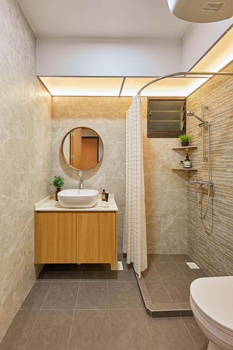 Check out this Contemporary-style HDB Bathroom and other similar styles on Qanvast. Small Room Bathroom Ideas, Bathroom And Washroom Ideas, Bathroom Interior Small Space, Muji Home Bathroom, Bathroom Small Space Ideas, Simple Bathroom Decor Ideas Small Spaces, Hdb Bathroom Ideas, Bathroom And Toilet Ideas, Best Bathroom Designs Small Spaces