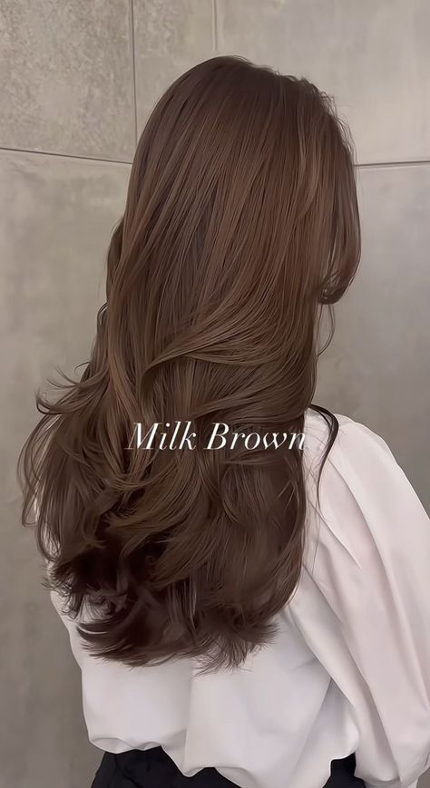 Coco Brown Hair, Milk Beige Hair Color, Pelo Color Chocolate, Milky Brown Hair, Layers Korean, Blow Hair, Hair Color Asian, Korean Hair Color, Brown Hair Looks