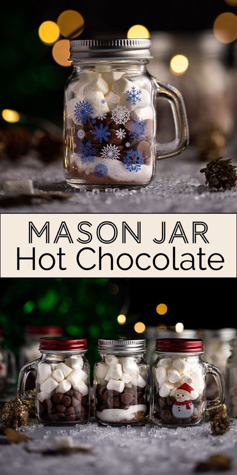 This easy mason jar hot chocolate recipe makes the best DIY hot cocoa Christmas gift. Completely customizable homemade hot chocolate mix that can be made in small, single serve mason jars or in a large jar for a bunch of people. Mason Jar Hot Cocoa Gift Recipe, Diy Hot Cocoa Mix Recipes Mason Jars, Mason Jar Beverages, Christmas Mixes In A Jar, Diy Hot Cocoa Mix Gift, Cocoa Jars For Christmas, Hot Chocolate Recipes In A Jar, Hot Chocolate Gift Jar, Hot Chocolate In A Jar Gift