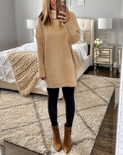 Jeans Booties Outfit, Country Fall Outfits, Sweater Dress Leggings, Sweater Leggings Outfit, Jeans Boots Outfit, Look Legging, White Mocha, Booties Outfit, Sweater Dress Outfit