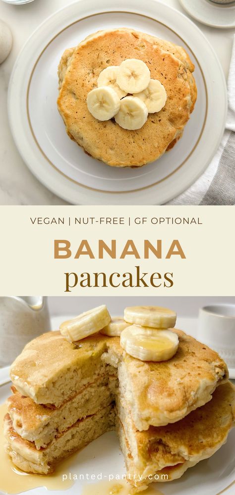 Indulge in these fluffy Vegan Banana Pancakes. Mashed ripe bananas add natural sweetness to these dairy and egg-free pancakes, making them the perfect wholesome breakfast. Banana Pancakes Vegan, Easy Vegan Pancakes, Hot Chocolate Pancakes, Vegan Pancake Recipe, Banana Nut Pancakes, Best Vegan Pancakes, Vegan Protein Pancakes, Egg Free Pancakes, Vegan Pancakes Easy