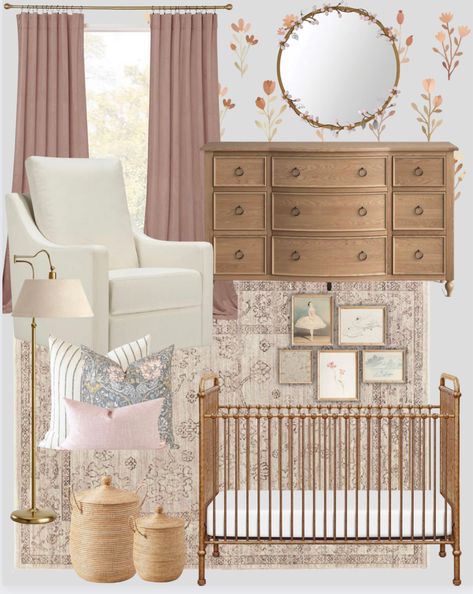 Gold Crib Nursery, Nursery For Girl, Vintage Baby Girl Nursery, Vintage Girl Nursery, Girly Nursery, Girl Nursery Room, Nursery Room Design, Baby Room Inspiration, Nursery Room Inspiration