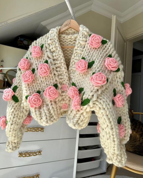 Daily Crochet and knitting | Crochet flower cardigans🌺 1, 2, 3, or 4? • which is your fav❓ @brilliantknits - daily crochet art🧶 Artist: @leilayca | Instagram Clowncore Clothes, Knitting Things, Rose Patterns, Crochet Sweater Design, Soft Art, Flower Cardigan, Rose Cardigan, Design Jacket, Cardigan Design