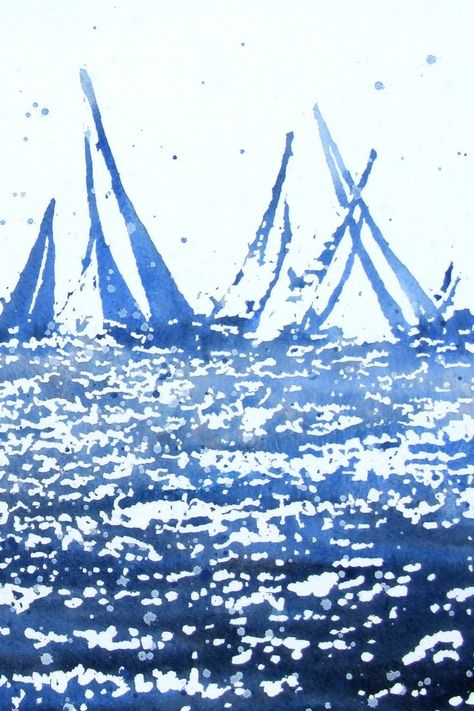 Sailing Artwork, Sailing Tattoo, Sailing Painting, Water Artwork, Contemporary Canvas Art, Seascapes Art, Sailing Art, Blue Drawings, Sailboat Art