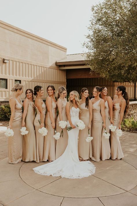 Groomsmen Colours, Michelle Morgan, Champagne Wedding Colors, Bridal Parties Colors, Neutral Bridesmaid Dresses, Beach Bridesmaid Dresses, Tan Wedding, Dream Wedding Decorations, White Bridesmaid